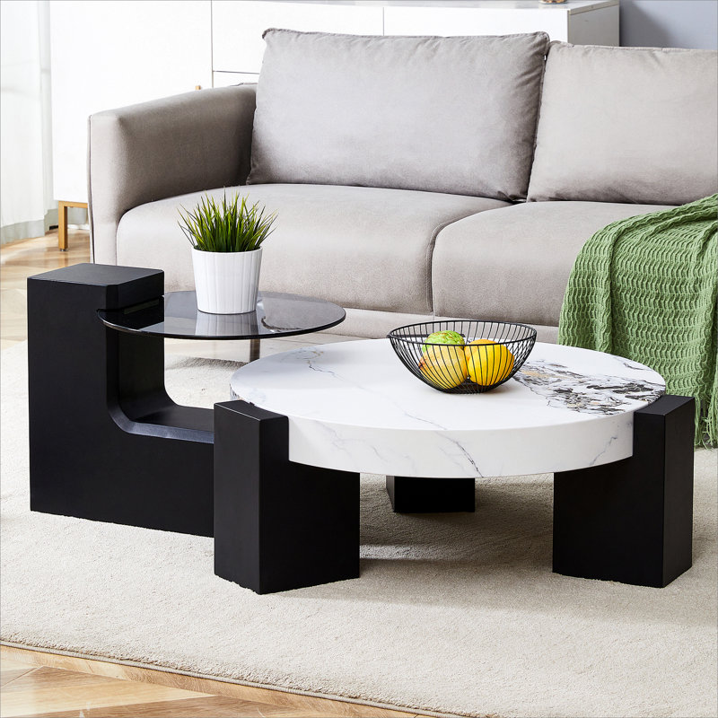 The Detachable Double-Decker Coffee Table, The Stylish Design Is More Precious, White, Black, 17.3'' H X 30'' W X 30'' D