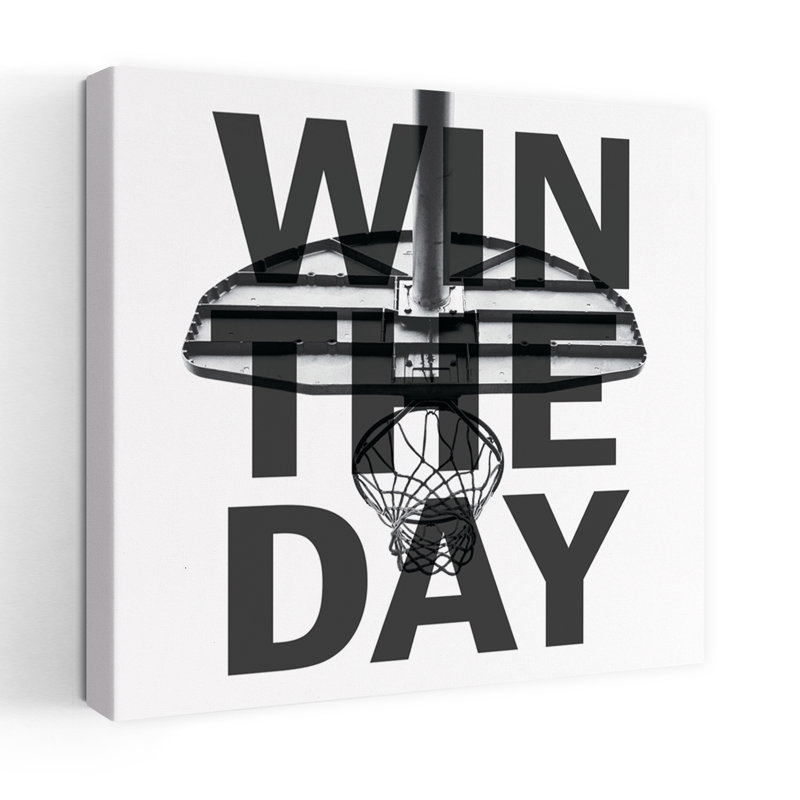 Art contemporain «Win The Day» avec basketball, H 24 po x l 24 po