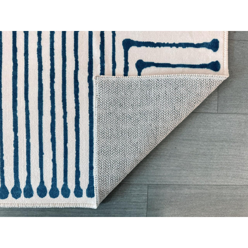 Teos - Indoor, Machine Washable Area Rug - 3'x5' Blue Ivory Home Carpet, Rectangle 3' x 5'