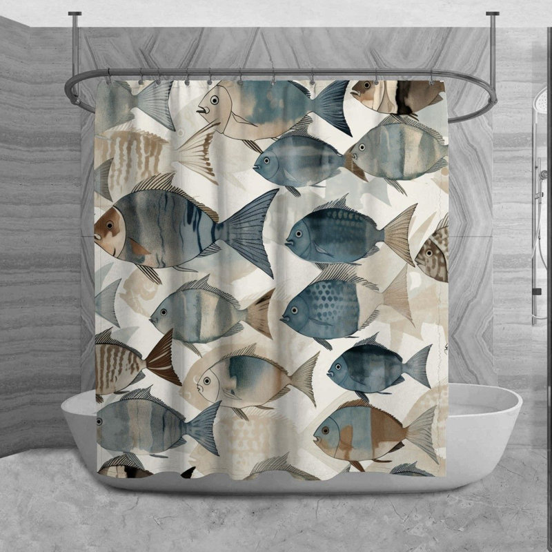 Fish Shower Curtain Animals Bathroom Décor Blue/Grey, H 73 po x l 70 po