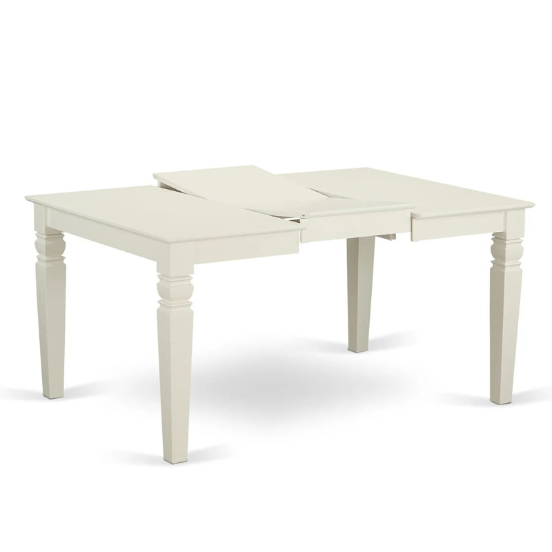 7 Piece Dinette Set Consist of a Rectangle Dining Room Table with Butterfly Leaf and 6 Baby Blue Linen Fabric Upholstered Chairs, Linen White