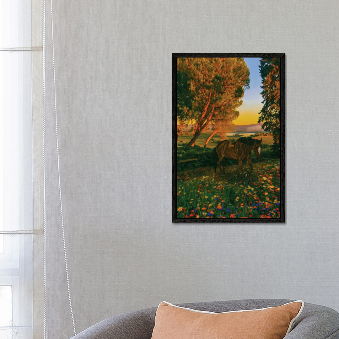 Wildes Fohlen auf einer blühenden Wiese im Wald von Ievgeniia Bidiuk - Gallery-Wrapped Canvas Giclée on Canvas