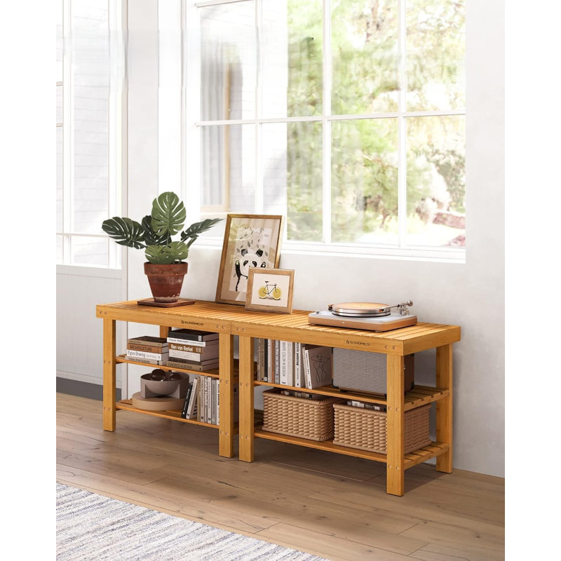 Three-Tiered Bamboo Shoe Rack Bench - Thumbnail 2