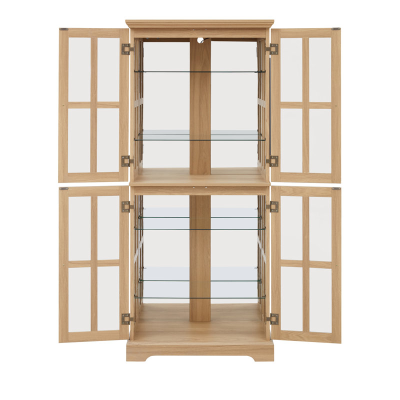 Curio Display Cabinet,Antique Display Cabinet with Glass Doors Adjustable Shelves for Collectibles Four Door Design, Oak