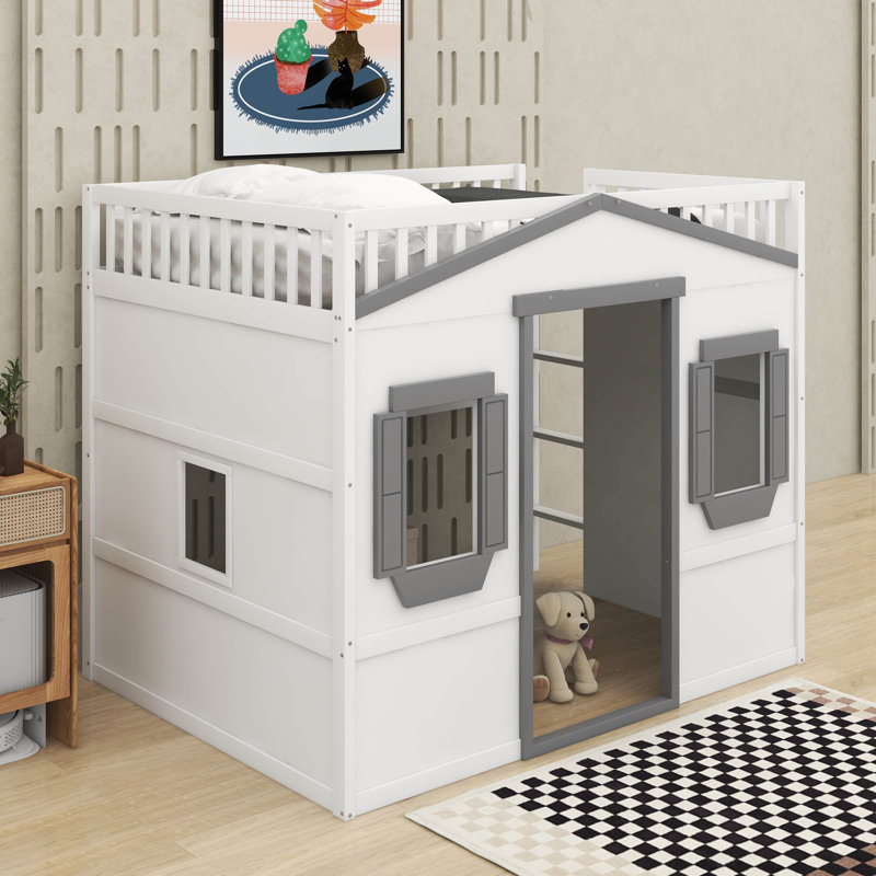 Lit mezzanine double avec échelle, Blanc / gris