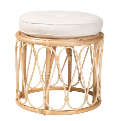 Bohemian Natural Rattan Ottoman Footstool