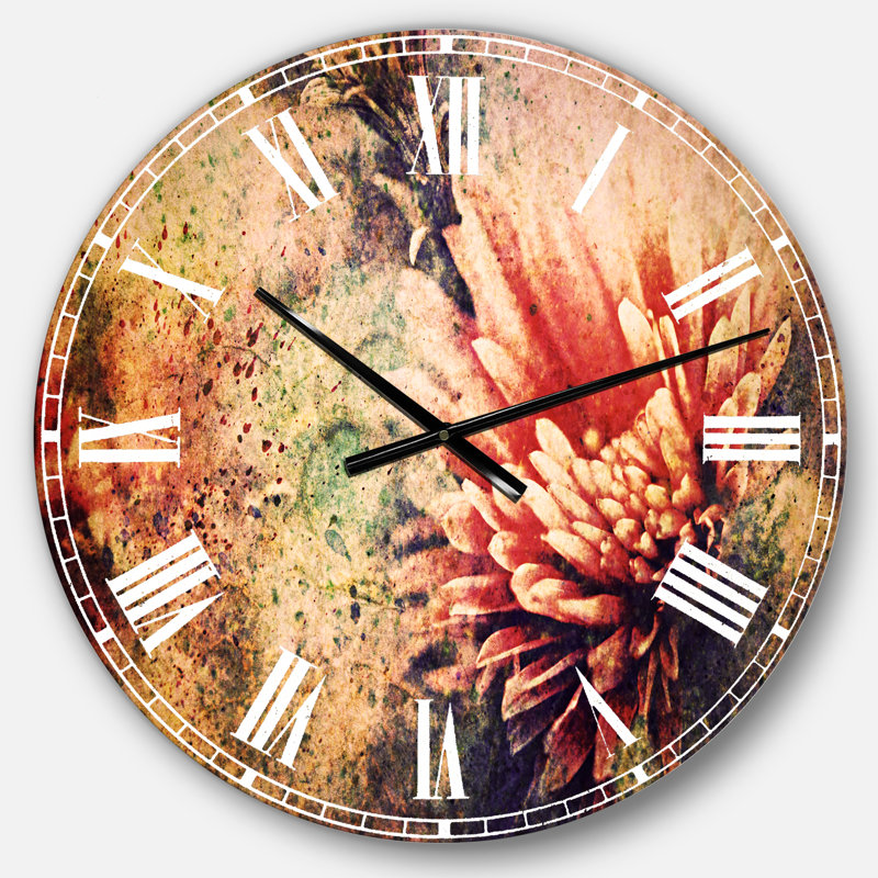 Art grunge avec fleur et éclaboussures - Horloge murale traditionnelle, Moyenne