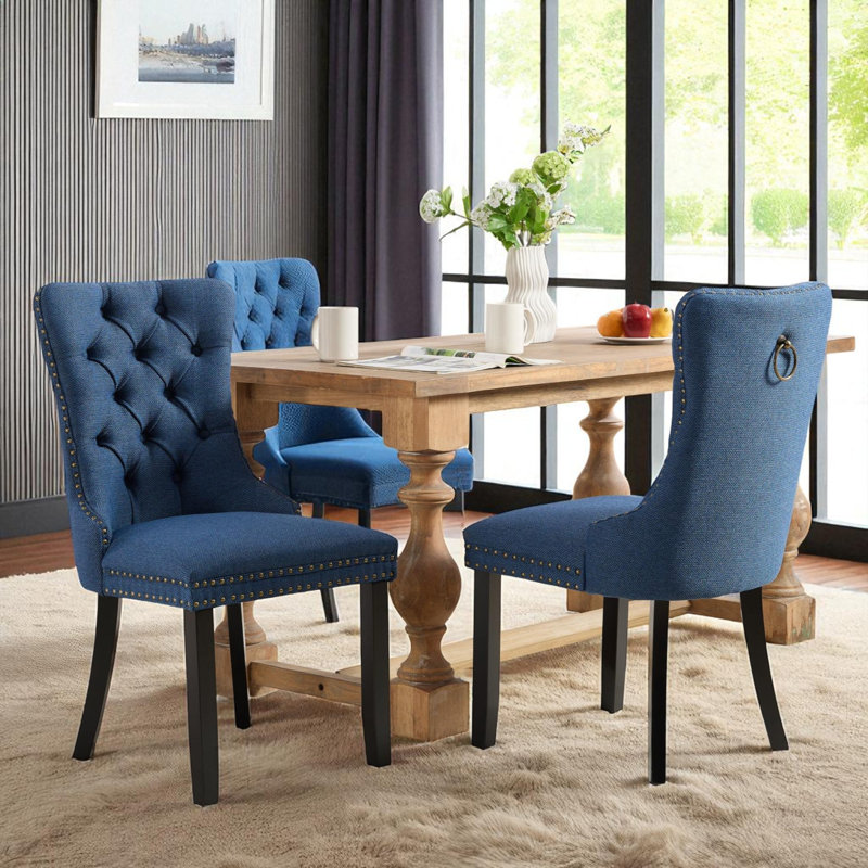 Chaise de salle à manger rembourrée Almerinda, Bleu, Noir, noir, noir, noir