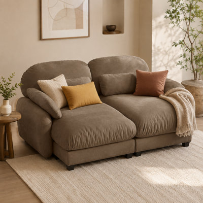 Canapé d'angle Gatton 2 places effet nuage avec 2 poufs amovibles, ensemble de canapés modulaires en chenille, assise profonde surdimensionnée avec coussins en mousse et ressorts, canapé d'angle spacieux pour salon