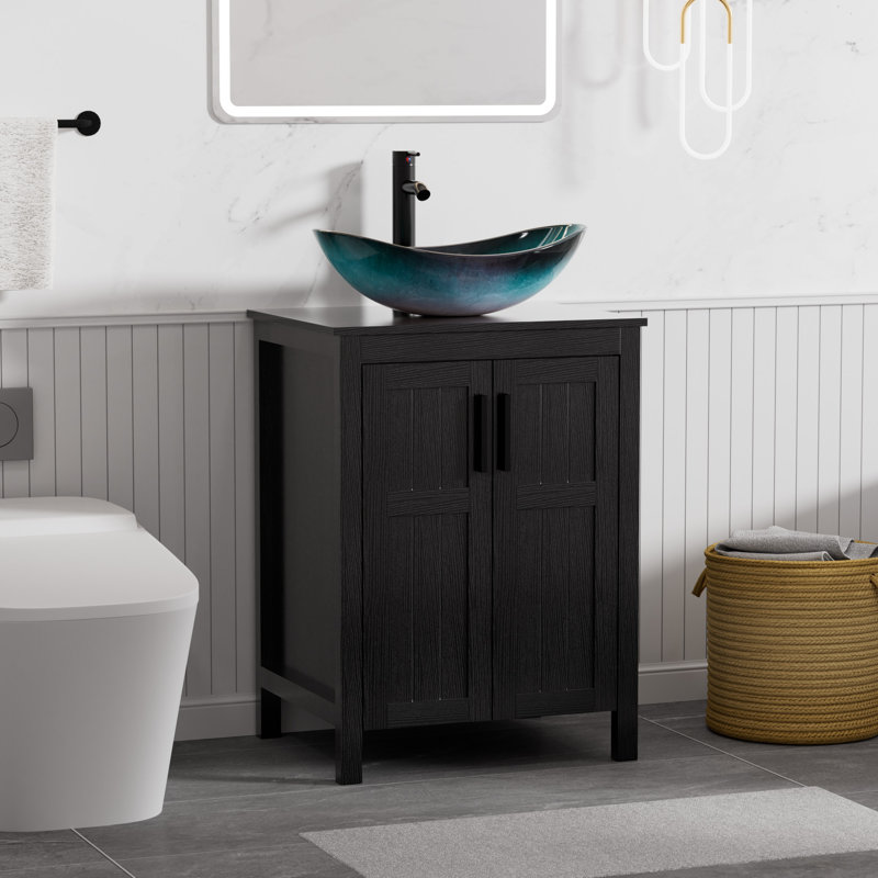 Meuble-lavabo simple 24 po avec lavabo vasque et robinet, White