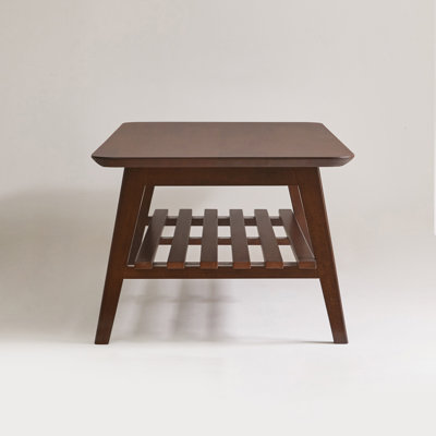 Brown Solid Wood Coffee Table - Mid-Century Rectangular Center Table with Storage and Folding Legs