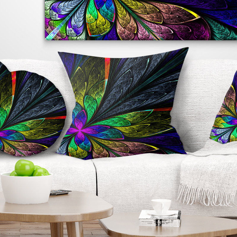 Oreiller à motif floral fractal, 16 po x 1 po, Coussin décoratif