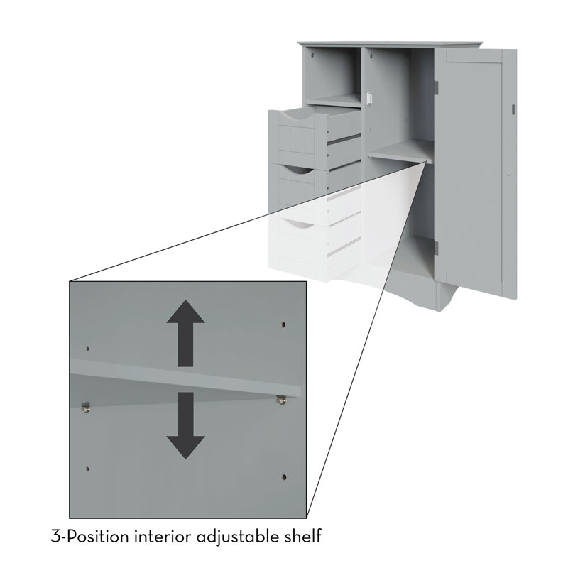 Gray MDF Freestanding Bathroom Storage Cabinet with Adjustable Shelving