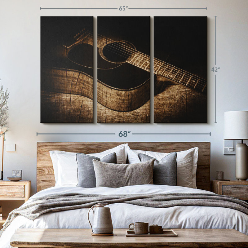 "Guitare acoustique vintage" sur toile, H 42 po x l 65 po