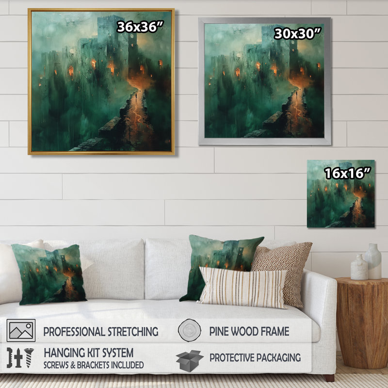 Art mural vert vert et jaune de la Forteresse majestueuse II - Forteresses, Toile tendue, H 16 po x l 16 po