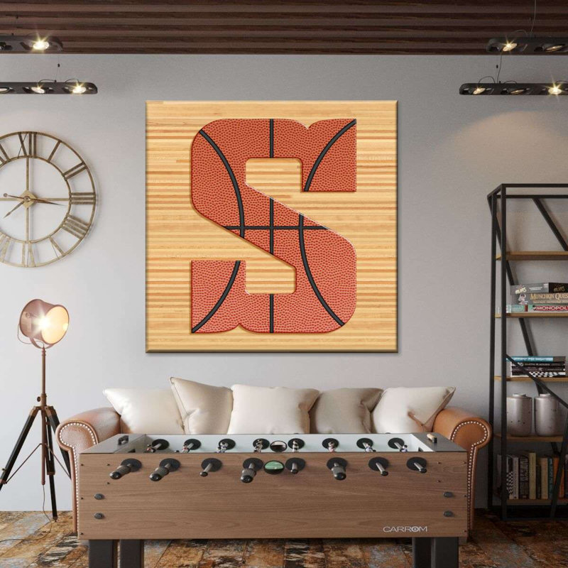 Basketball lettre S - impression sur toile tendue, H 36 po x l 36 po x P 1,25 po