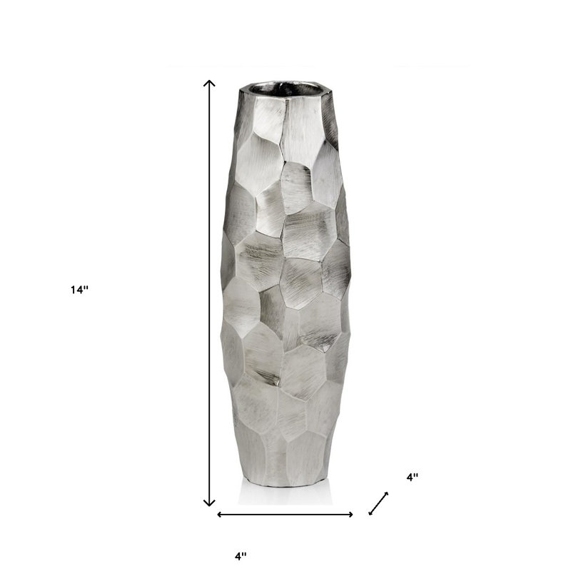 Aranzazu 14" Aluminum Silver Faceted Geometric Cylinder Table Vase