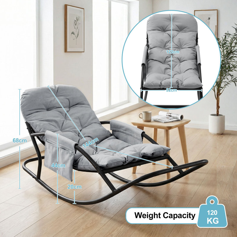 Single Steel Tube Rocking Chair, Technical Fabric, Light Grey