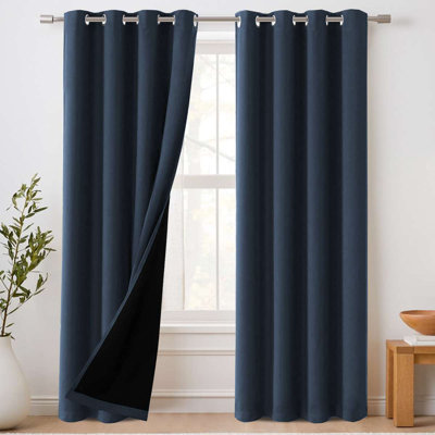 100% Blackout Curtains for Bedroom Thermal Insulated Blackout Curtains Heat and Full Light Blocking Curtains for Living Room with Liner 2 Panels Set