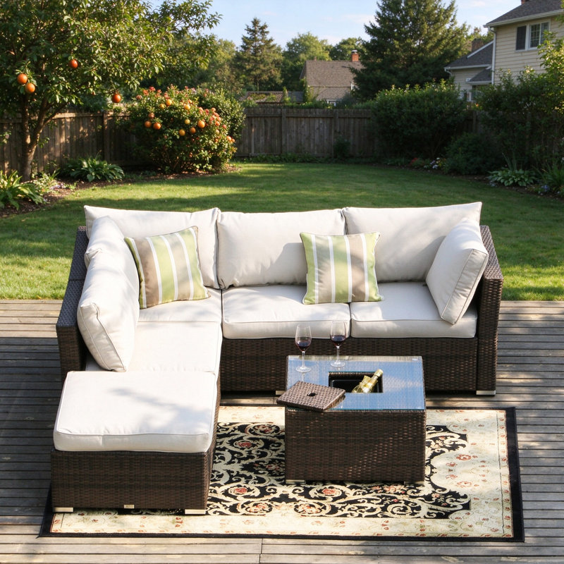 Whitaker Wicker 4 - Person Patio Conversation Set with Cushions