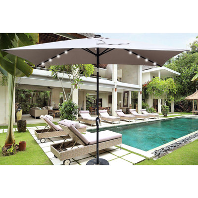 Parasol rectangulaire turquoise de 3 x 2 m avec éclairage DEL - Imperméable, inclinaison par manivelle et bouton pour jardin, piscine et extérieur, éclairage solaire, fonction fondue