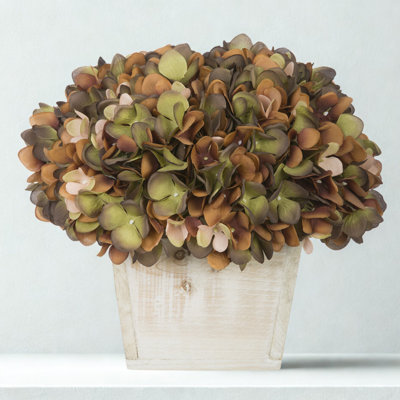 Synthetic Fabric Coffee Hydrangea Arrangement in Planter