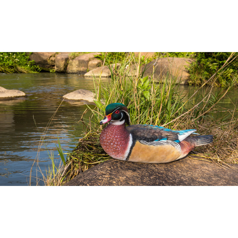 Colorful Hand-Painted Sitting Wood Duck Garden Statue