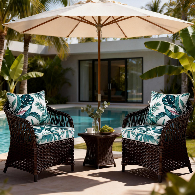 28.5 x 28.5 In Patio Furniture Cushions set of 2, Fade Resistant Outdoor Seat Cushions witj 4 pairs of Ties, Deep Seat Cushion for Seat Patio Chairs, Rattan Furniture, Wicker Seating, outdoor Adirondack Chair, Navy BluePalm Leaf