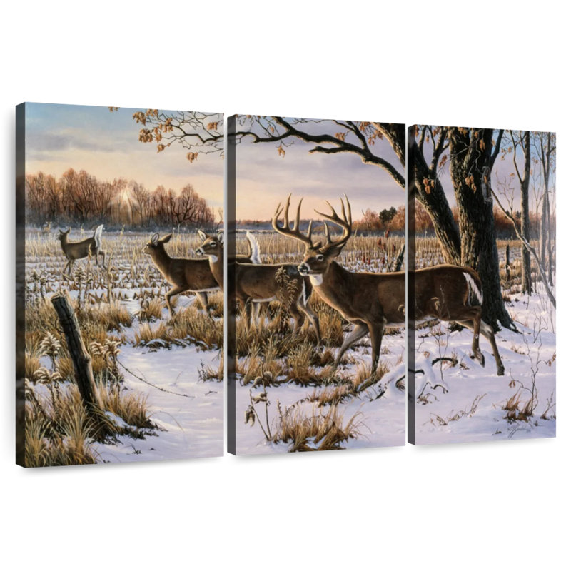 Brampt Cautious Crossing - Whitetails, 24" H x 38" W