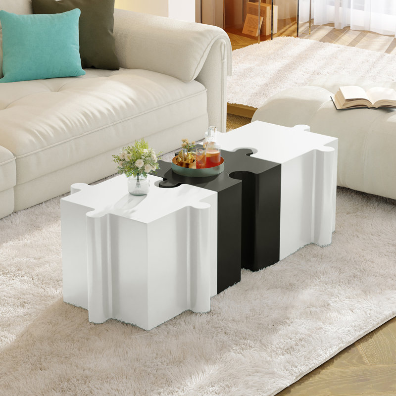 Ensemble de 3 tables de casse-tête artistiques, tables d'appoint modulaires MGO à conception emboîtable pour une utilisation intérieure et extérieure, grande capacité et polyvalence