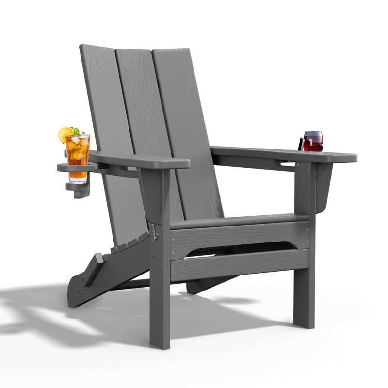 Chaise Adirondack pliante Wolak avec porte-gobelet, Gris foncé