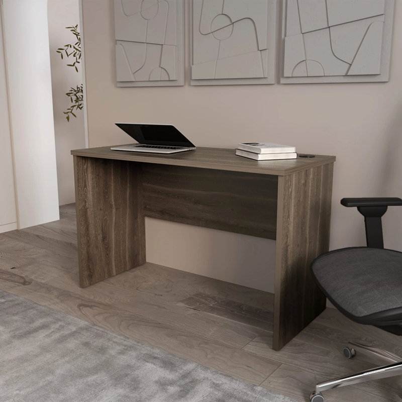 Bureau de travail minimaliste avec gestion des câbles, Brun