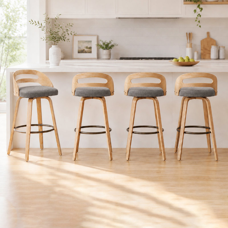 Tabourets de bar et de comptoir pivotants en lin rembourrés, Gris, Tabouret (assise à une hauteur de 30,31 po)
