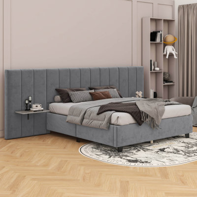 Upholstered Platform Bed with Big Headboard