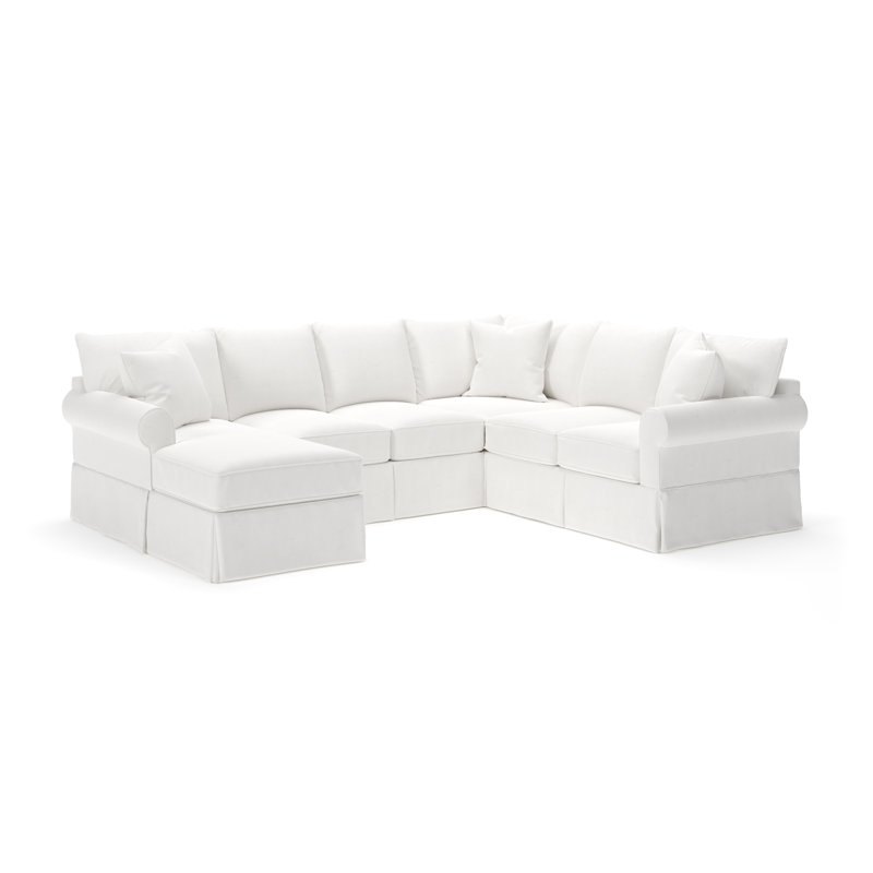 Amari Slipcovered U-Shaped Sectional, Left Hand Facing, Drusky Moonglow Sustain® Basketweave