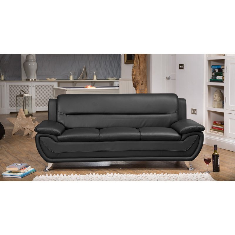 Huseman 3 Seater Faux Leather Sofa, Black