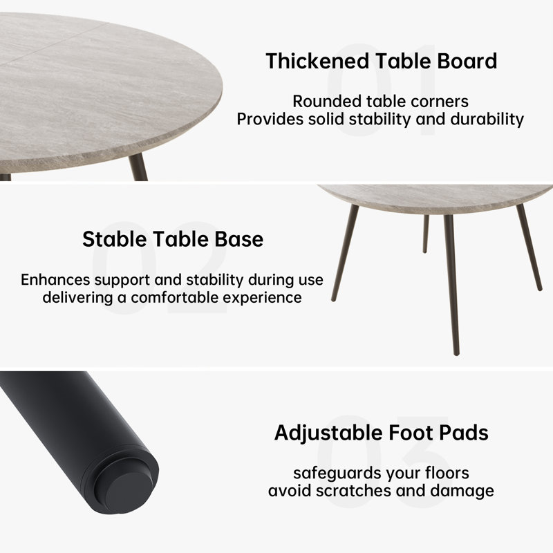 5 - Pieces Modern Kitchen Dining Set, 43'' to 59'' Extendable Dining Table Set with 32.8"H Upholstered Dining Chairs for 4 Person(1 Table 4 Chairs)