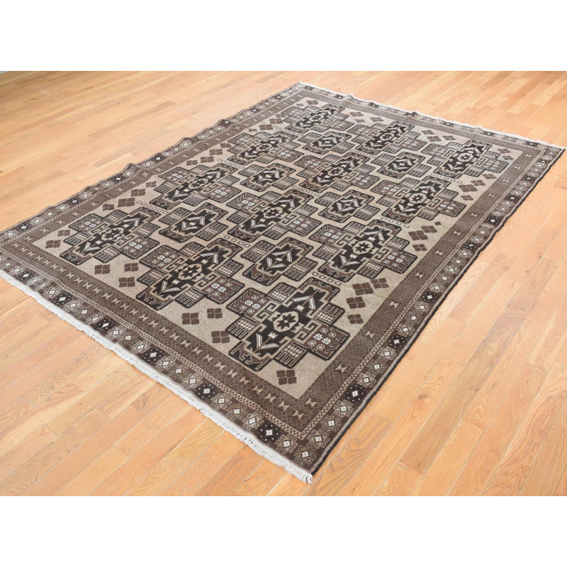 Tapis oriental rectangulaire en laine brun noué à la main 6 pi 6 po x 8 pi 10 po - MOA10287967