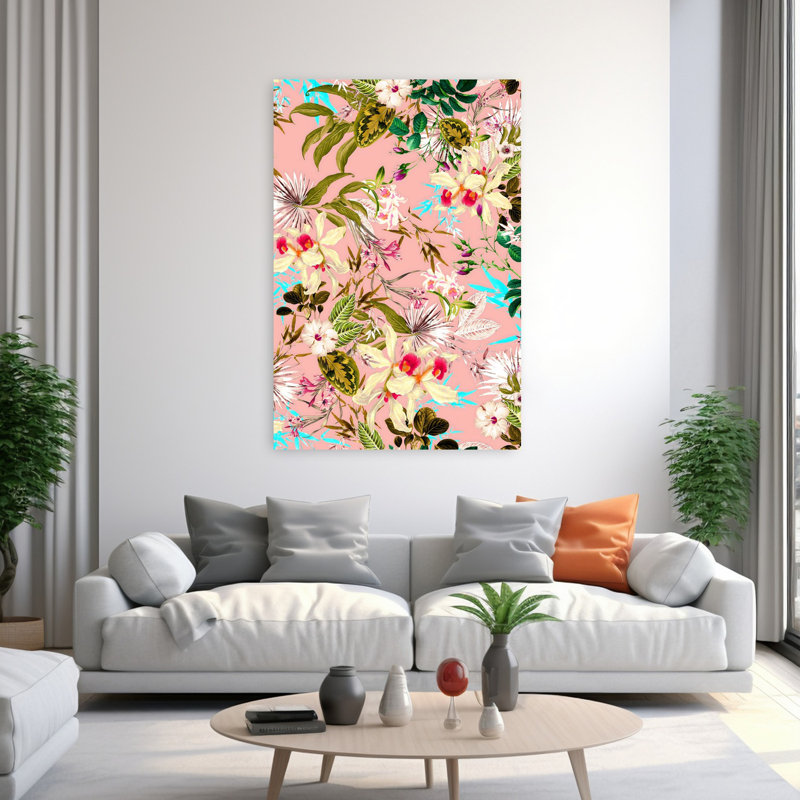 Art contemporain avec fleur naturelle, H 60 po x l 40 po