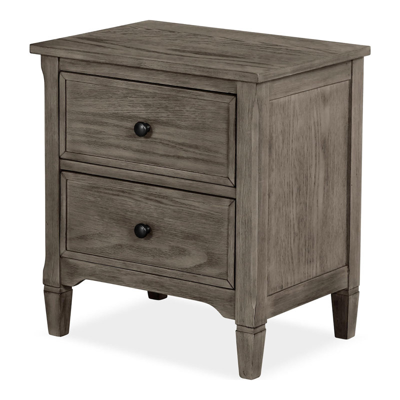 Wire-Brushed Warm Gray 1pc Nightstand Bedside Table Round Pull Knobs Bedroom Furniture