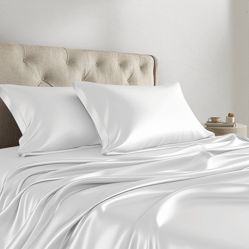 Satin Wrinkle Resistant Luxury Sheet Set, White, King Sheet Set + 4 Standard Pillowcases