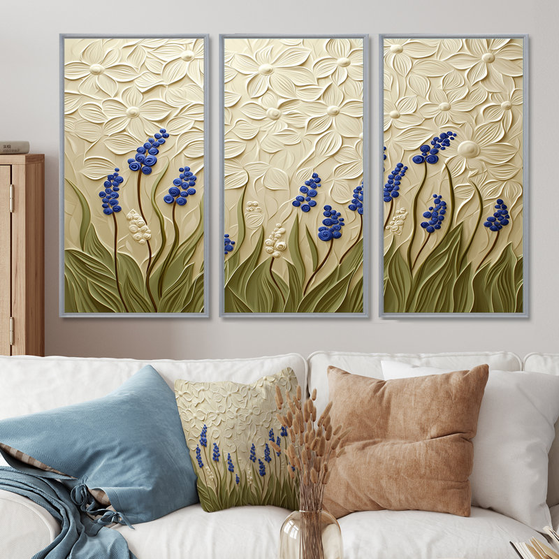 Adaleigh - ensemble d'art mural floral, H 28 po x l 36 po, Reproduction avec cadre flottant, Argent argent