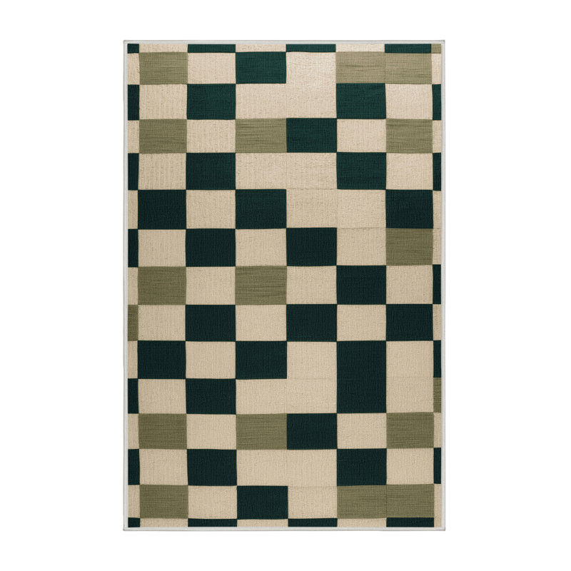 Machine Washable Checkered Beige Area Rug, Runner 2' x 5'