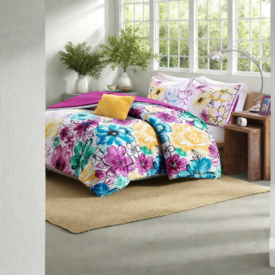 Ensemble de literie Cheerful Floral, microfibre de polyester, décoration intérieure moderne