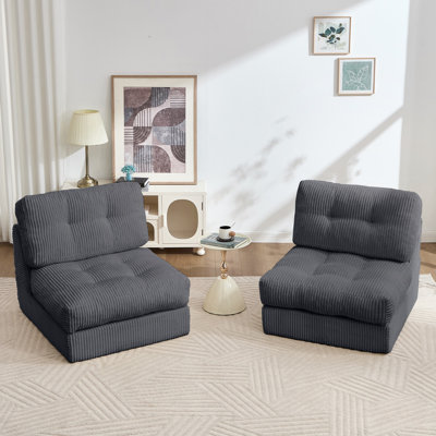 Boneless 8.3" Futon Mattress, Folding Sofa Bed,Modern Corduroy Upholstered Sofa - Comfortable Accent Chair,Set Of 2