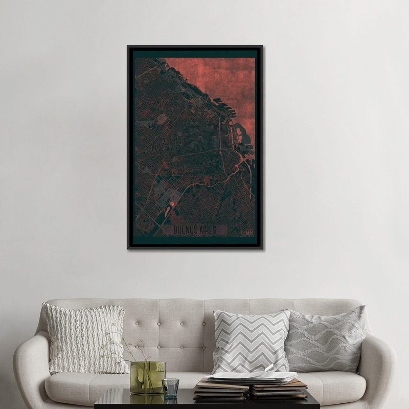 « buenos aires infrarouge urban blueprint map », impression sur toile, H 48 po x l 32 po x P 1,5 po, Toile avec cadre noir