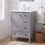 Meuble-lavabo autoportant en bois massif de 24 po + panneau de fibres à densité moyenne avec lavabo intégré en céramique, meuble de salle de bain gris avec tablette à double couche, tiroirs et porte à fermeture en douceur-133595969