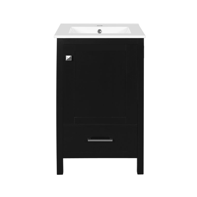Meuble-lavabo moderne de 20 pouces avec lavabo en céramique, tiroirs et portes à fermeture douce, support de rangement intérieur à double porte, noir