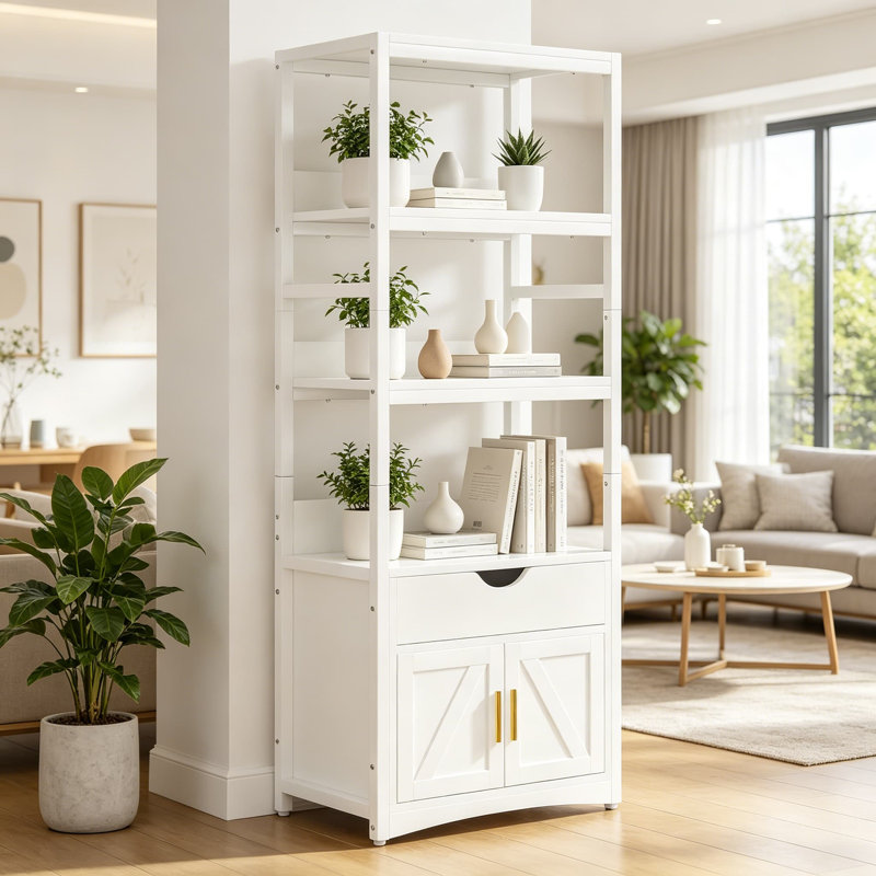 Support à micro-ondes à 3 niveaux avec station de charge, support de cuisine de ferme autoportant pour 1,0 pied cube Four, armoire à café avec tiroir et tablettes de rangement, blanc