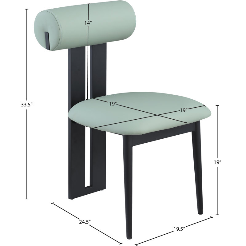 Chaise de salle à manger rembourrée Dario, Noir mat, Cuir végétalien menthe